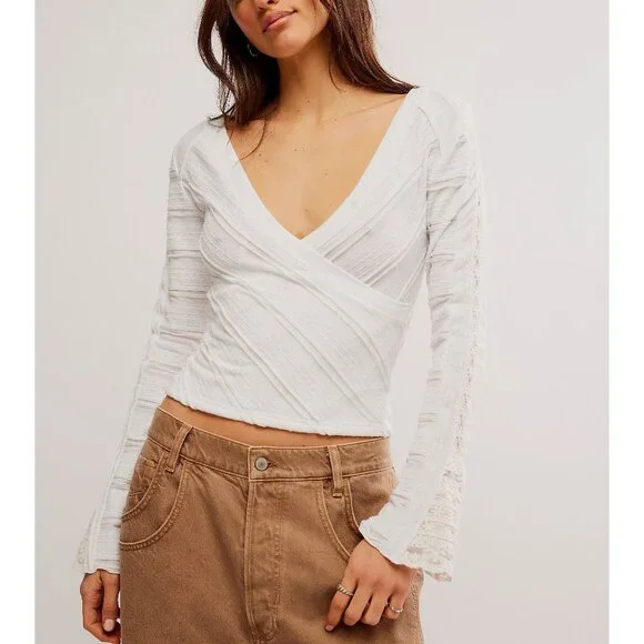 NWT FREE PEOPLE Rocky Long Sleeve / White SZ: XL - Picture 6 of 9